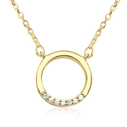 Round Loop with CZ Gold Plated Silver Necklace SPE-3237-GP